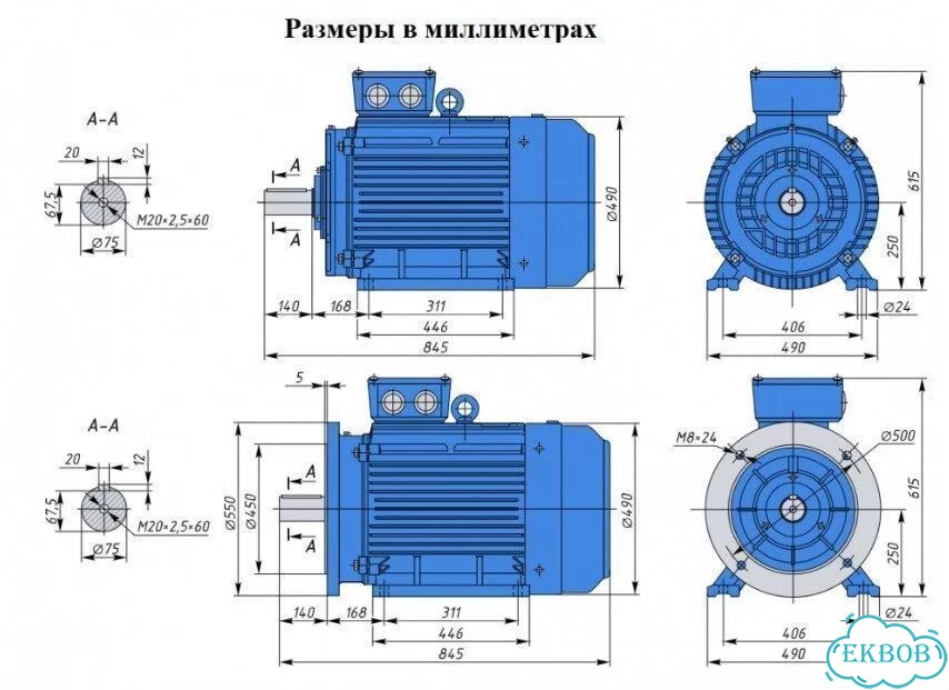 Электродвигатель аир 250S8 37кВт 750об новый фото 2