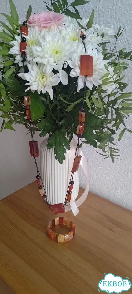 Комплект бусы и браслет из сердолика и яшмы фото 2