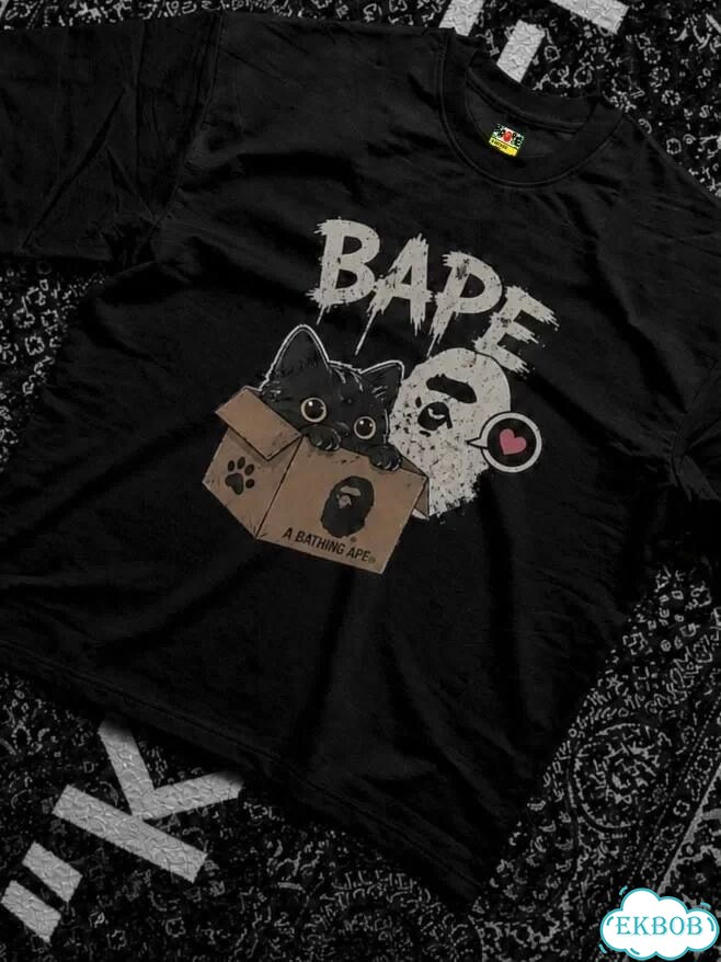 Футболка Bape Cat in Box чёрная фото 3