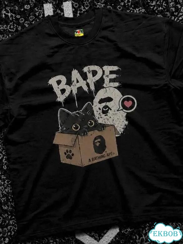 Футболка Bape Cat in Box чёрная фото 4