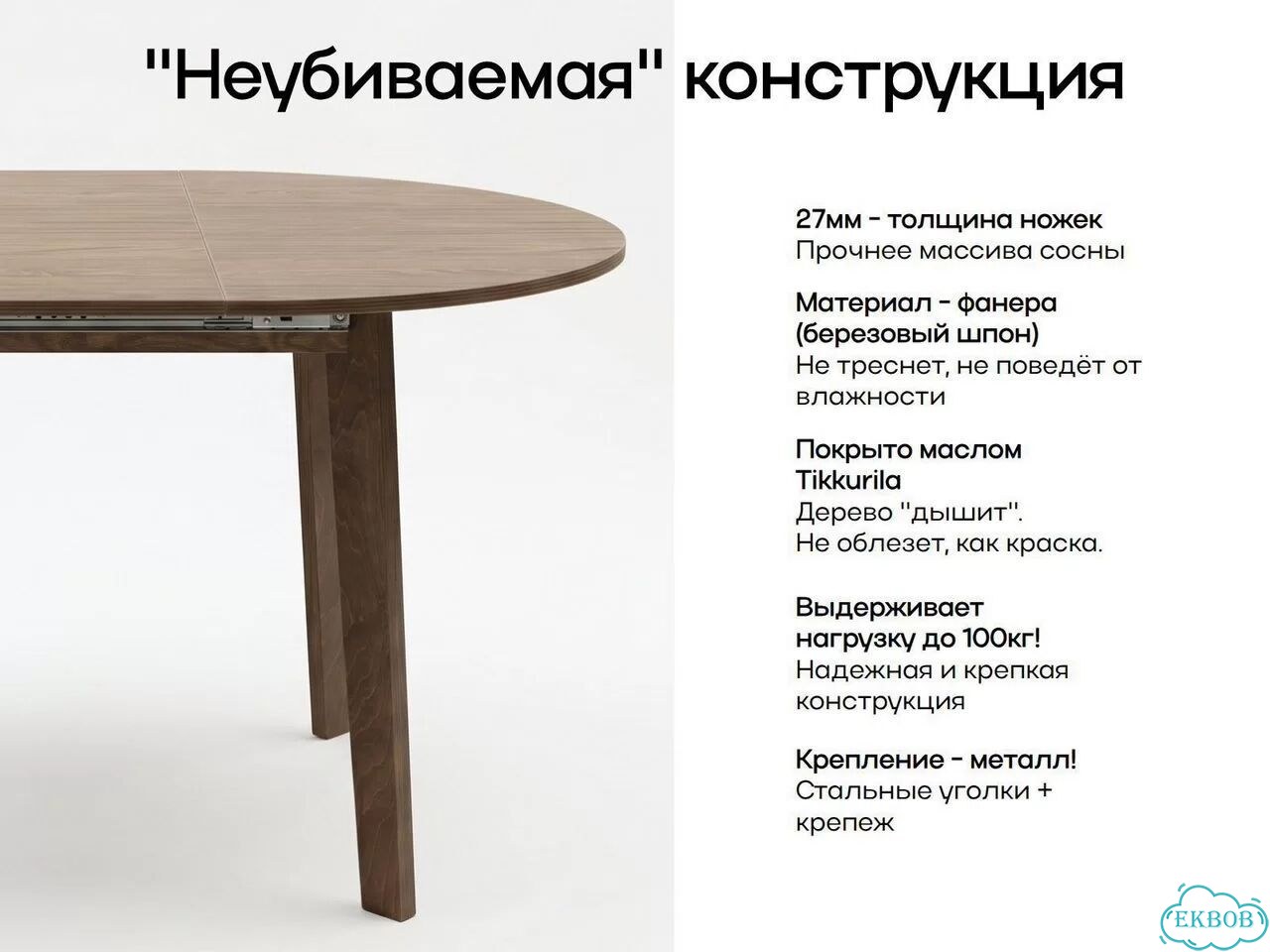 Стол кухонный раскладной круглый 90-120см фото 2