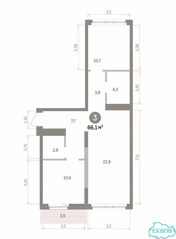 2-к. квартира, 66,1 м², 3/9 эт. фото 2