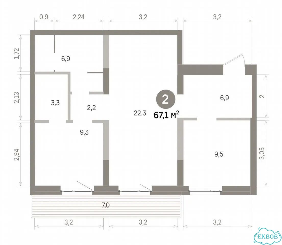2-к. квартира, 67,1 м², 4/9 эт. фото 2