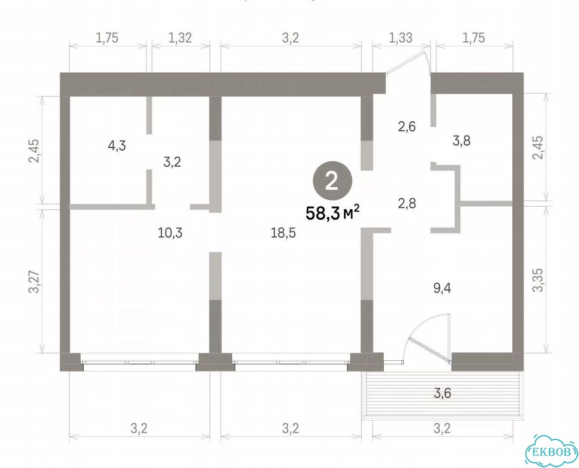 2-к. квартира, 58,3 м², 4/8 эт. фото 2