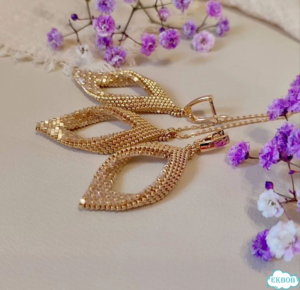 Серьги листики из японского бисера фото 3
