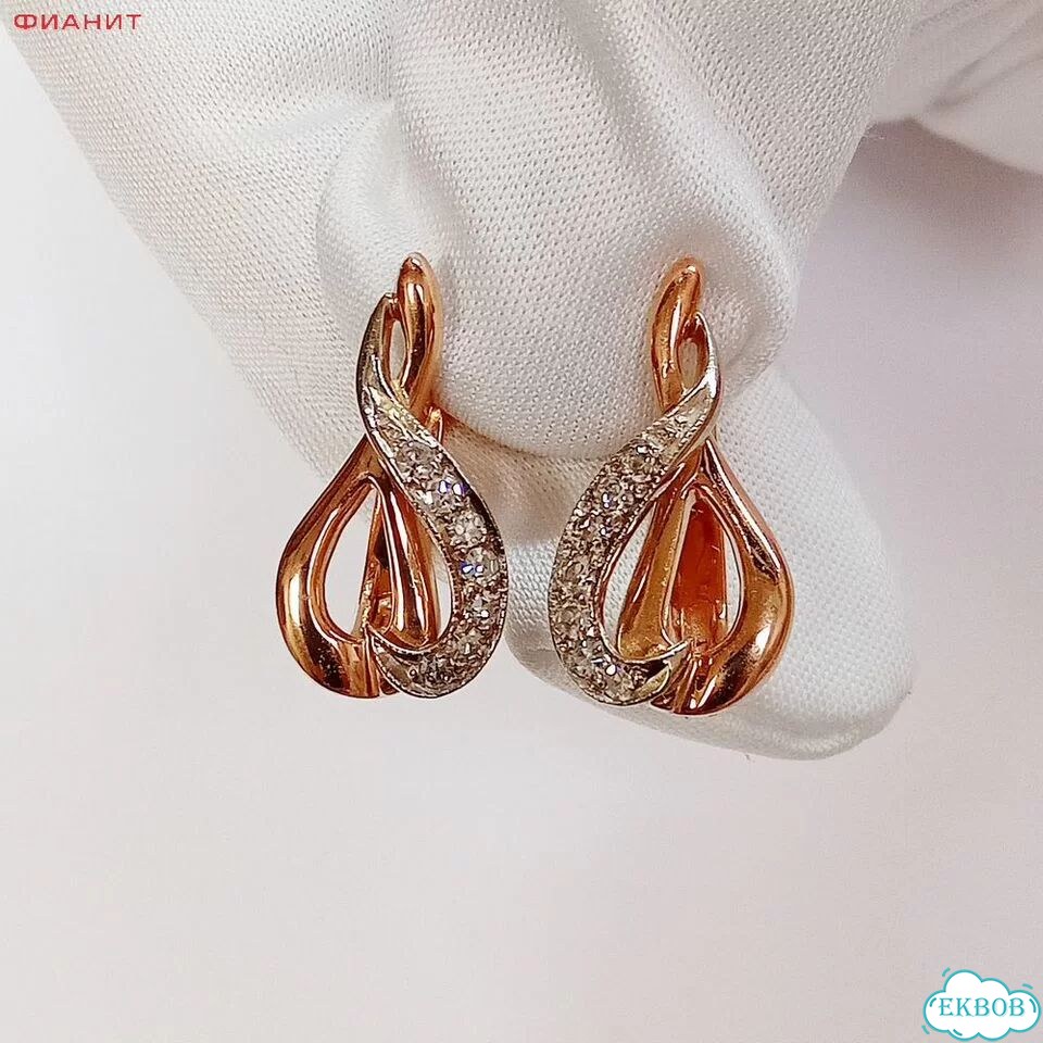 Золотые серьги с фианитами фото 4