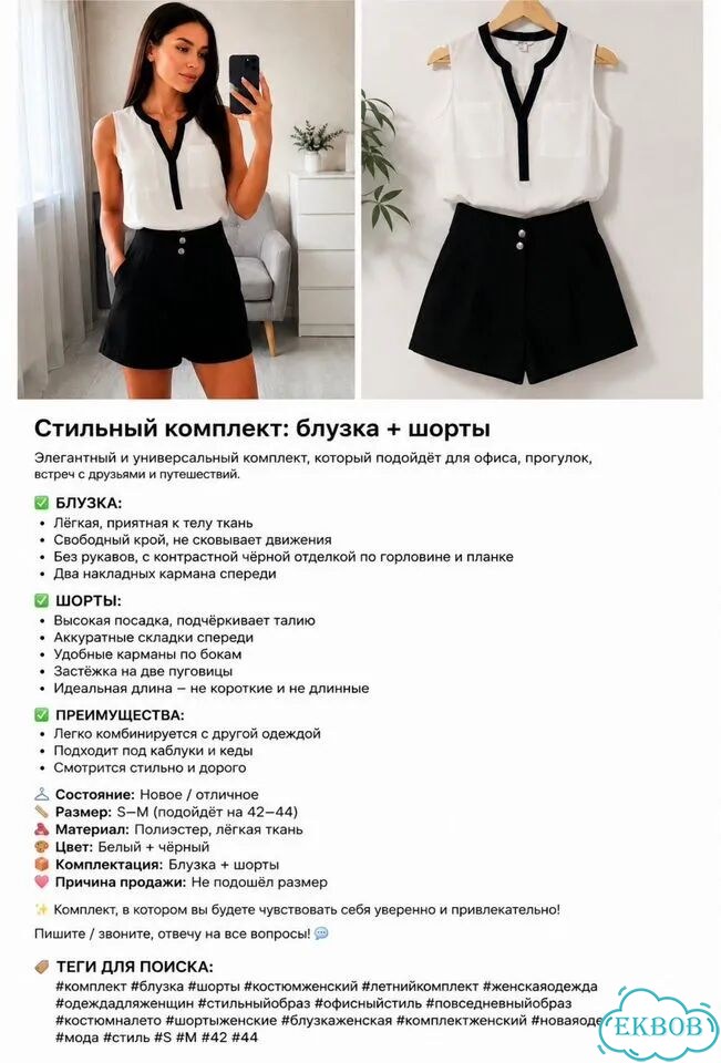 Костюм шорты и рубашка (блуза) 44 фото 2
