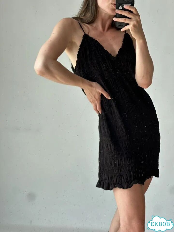 H&M черное платье-комбинация мини на бретелях фото 2