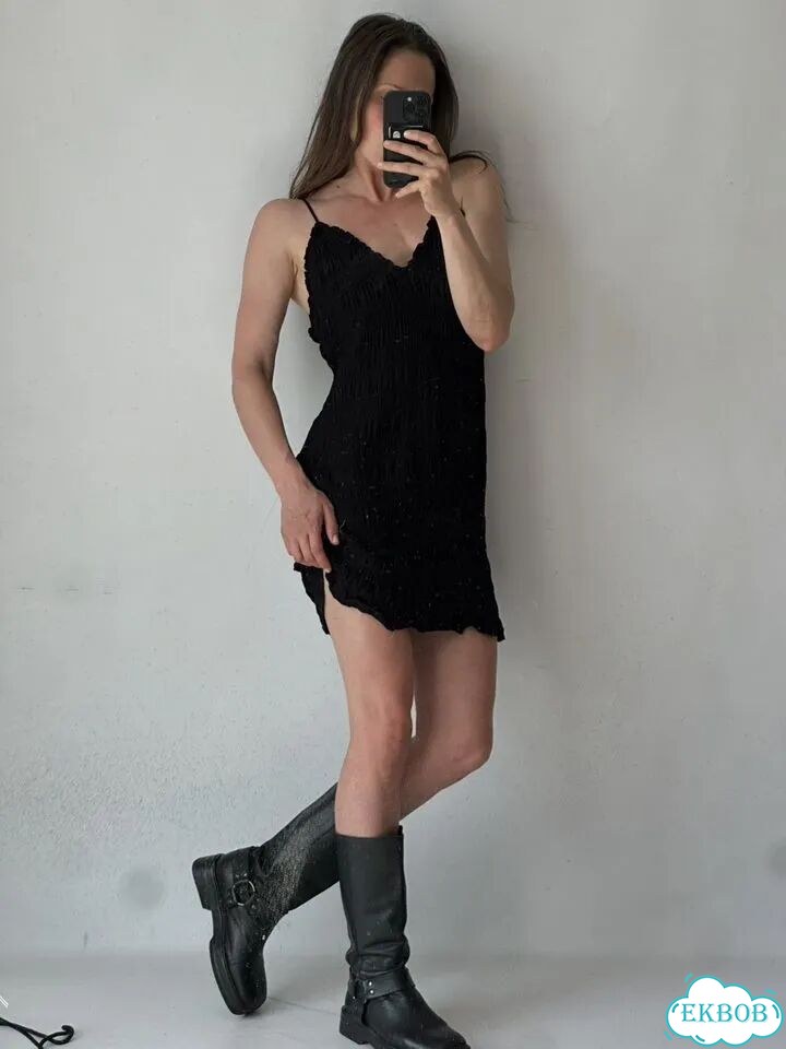 H&M черное платье-комбинация мини на бретелях фото 5