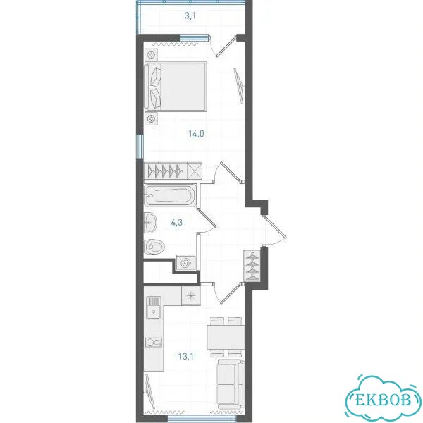 1-к. квартира, 38,8 м², 21/25 эт. фото 2