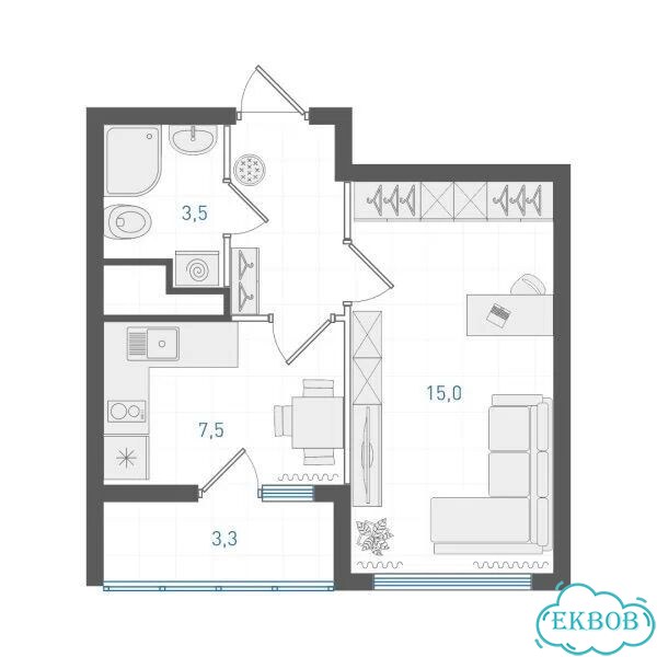 1-к. квартира, 31,7 м², 22/25 эт. фото 2