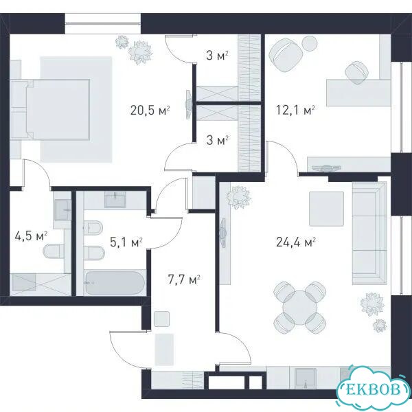 2-к. квартира, 82,1 м², 3/16 эт. фото 2