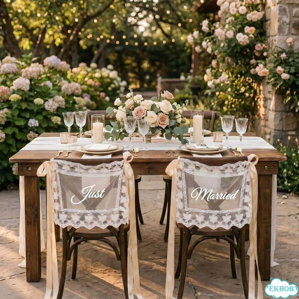 Just married кружевная табличка на стул фото 2