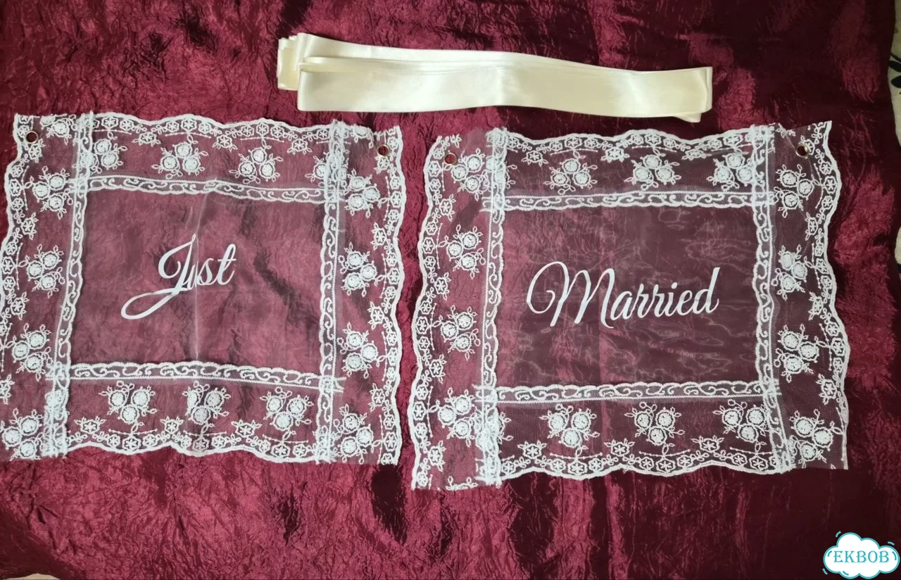 Just married кружевная табличка на стул фото 3