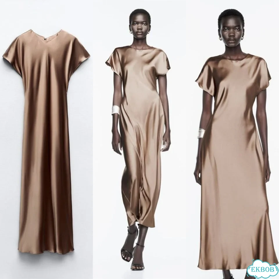 Атласное платье Zara макси фото 4