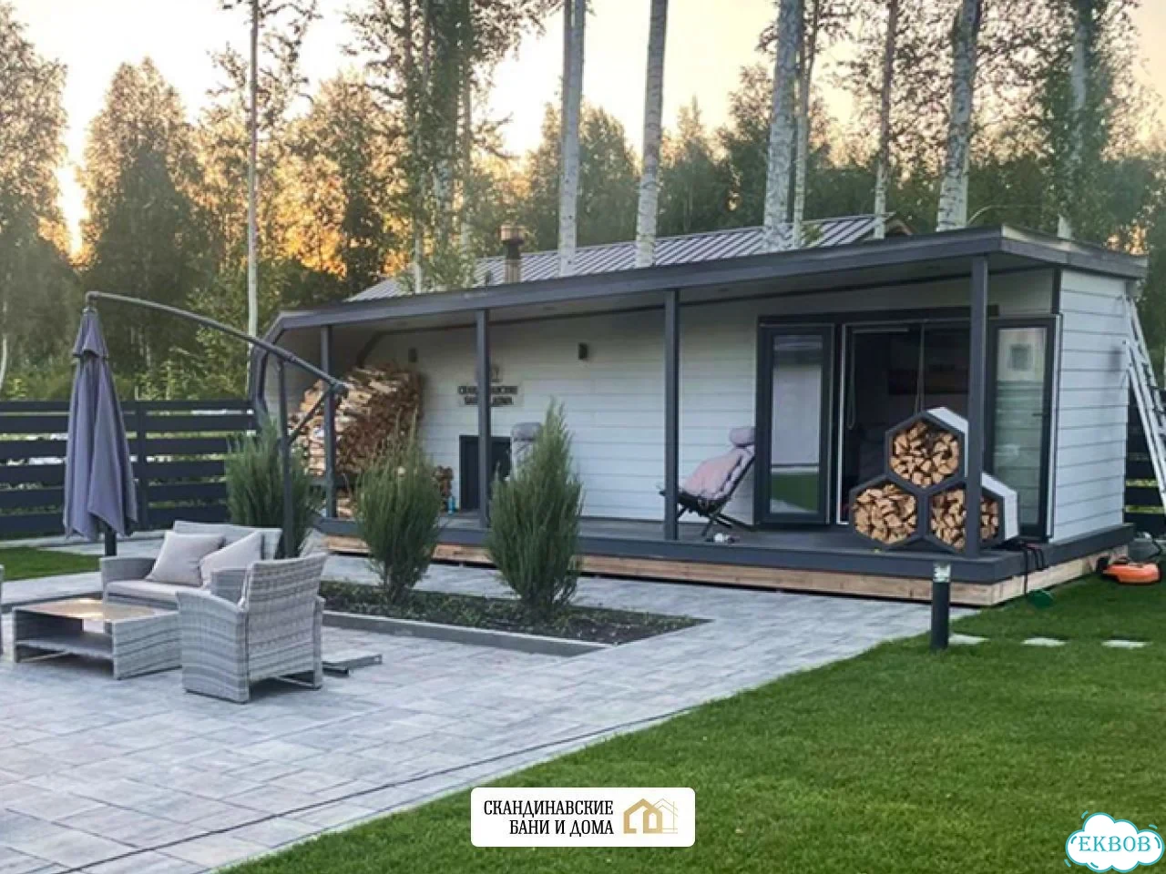 Каркасная баня Норвегия Luxury 8 метров с верандой фото 1