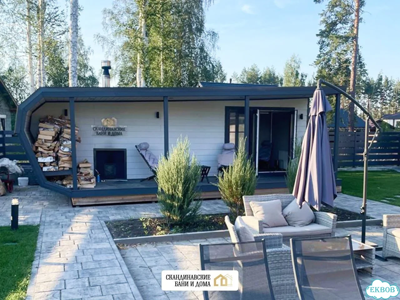 Каркасная баня Норвегия Luxury 8 метров с верандой фото 3