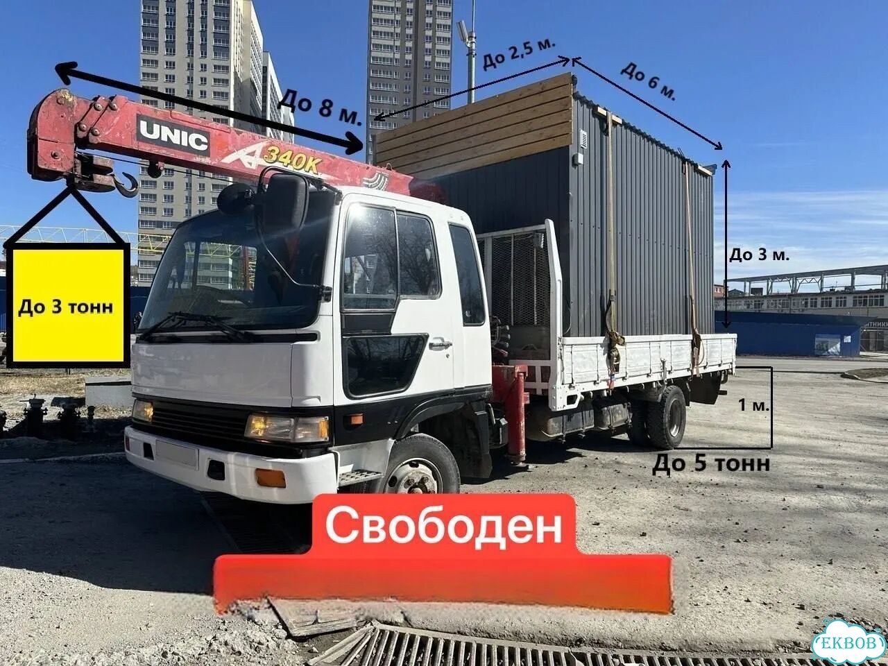 Аренда и услуги манипулятора, стрела 3 т, 8 м, борт 5 т, 5 м фото 2
